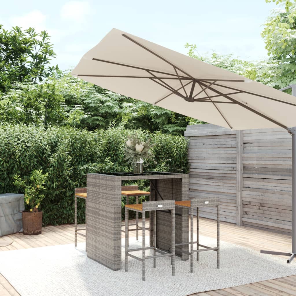 5-delige Tuinbarset poly rattan en massief acaciahout grijs – afbeelding 1
