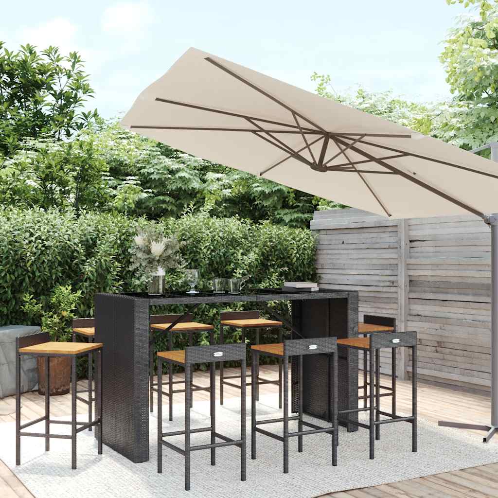 9-delige Tuinbarset poly rattan en massief acaciahout zwart – afbeelding 1