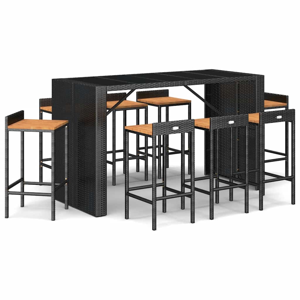 9-delige Tuinbarset poly rattan en massief acaciahout zwart – afbeelding 2
