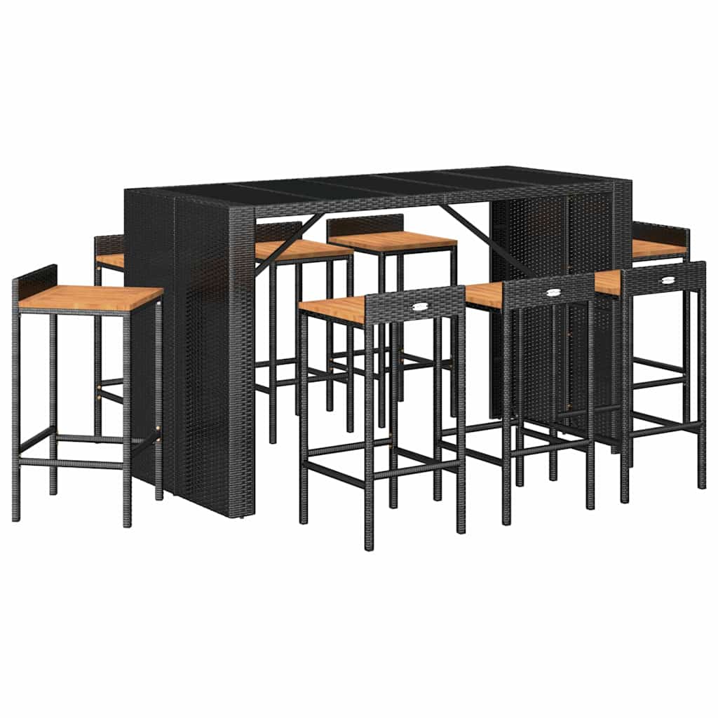 9-delige Tuinbarset poly rattan en massief acaciahout zwart – afbeelding 3
