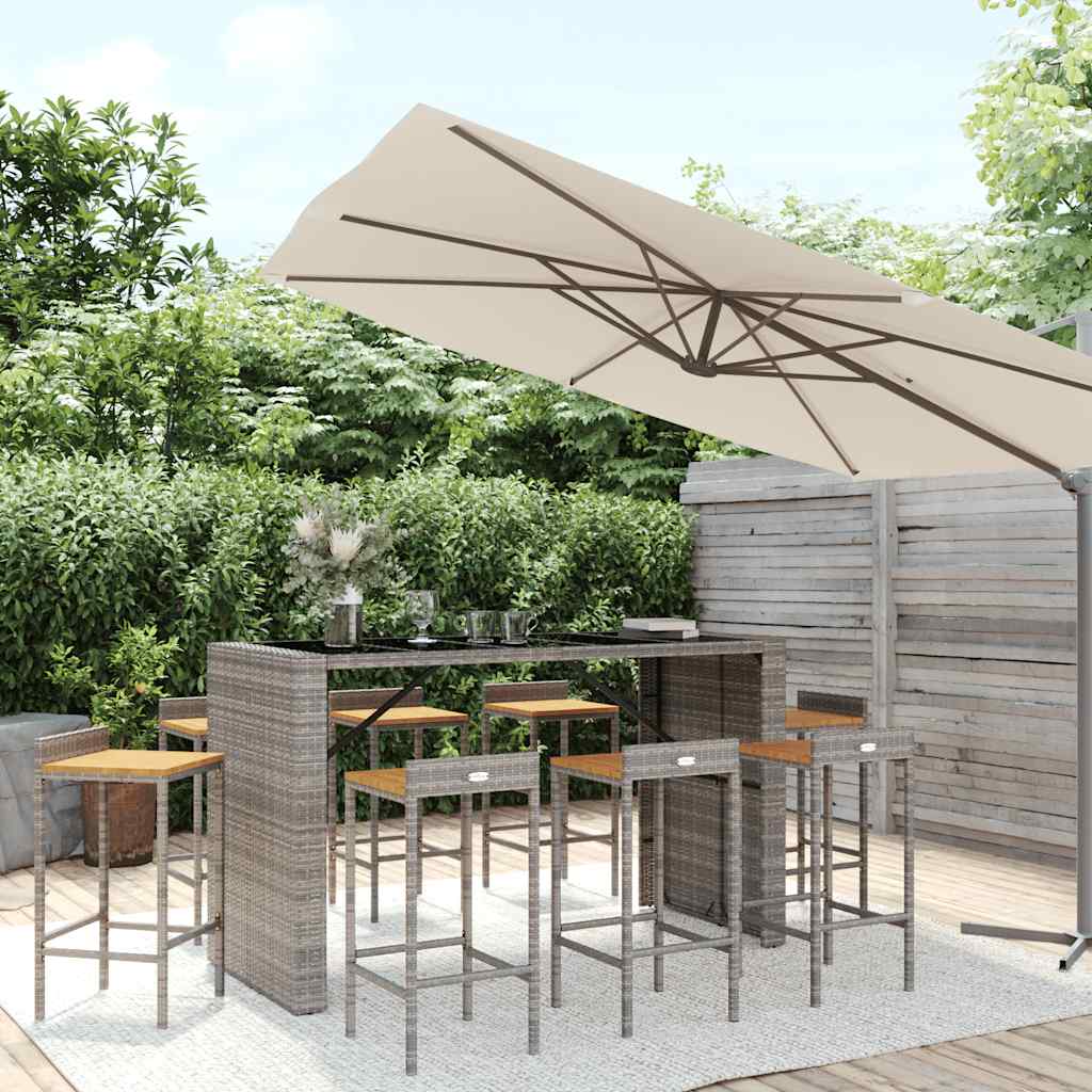 9-delige Tuinbarset poly rattan en massief acaciahout grijs – afbeelding 1