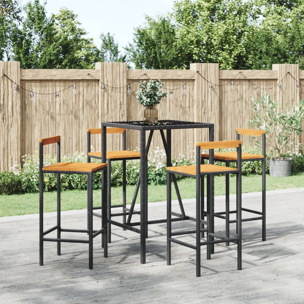 5-delige Tuinbarset poly rattan en massief acaciahout zwart – afbeelding 1