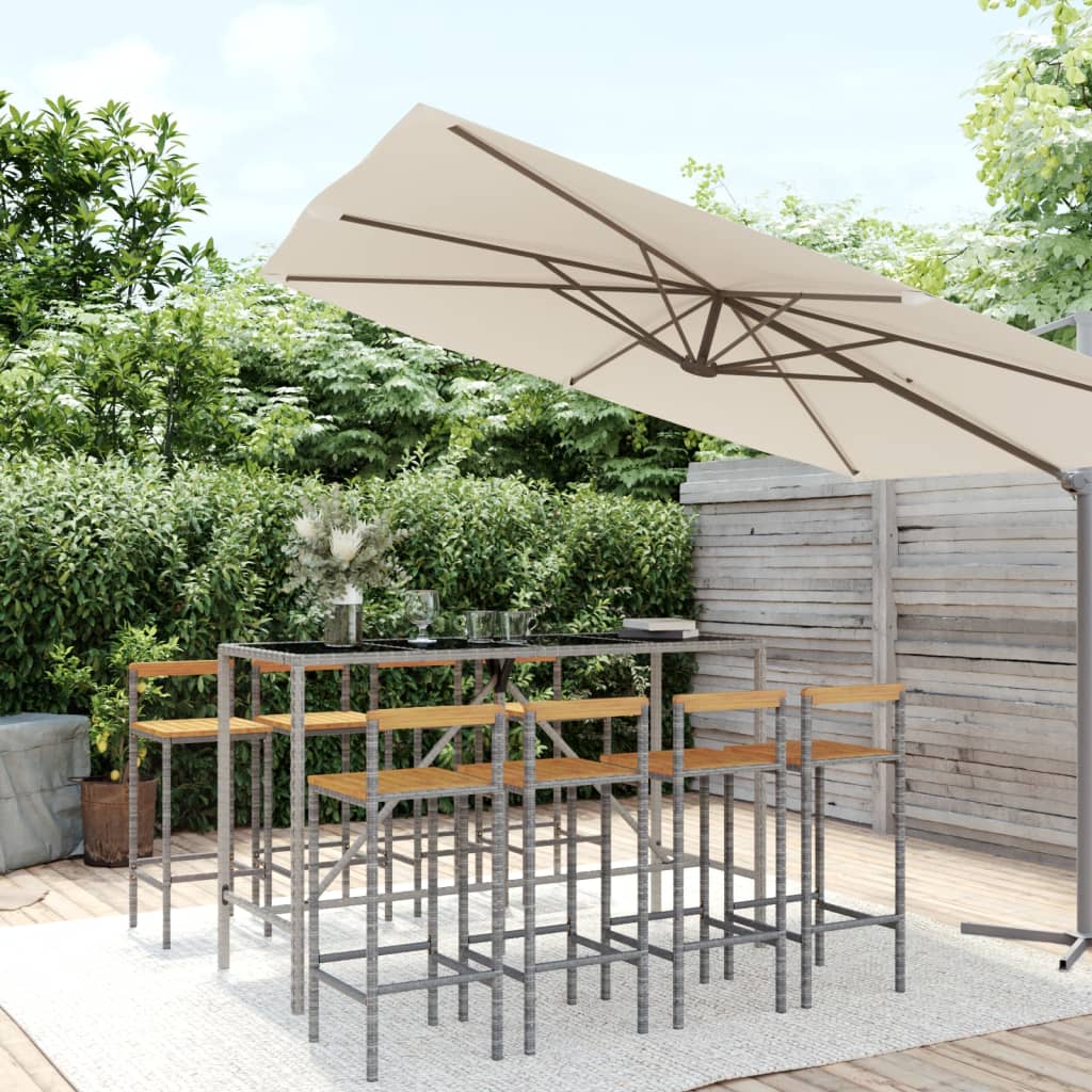 9-delige Tuinbarset poly rattan en massief acaciahout grijs – afbeelding 1