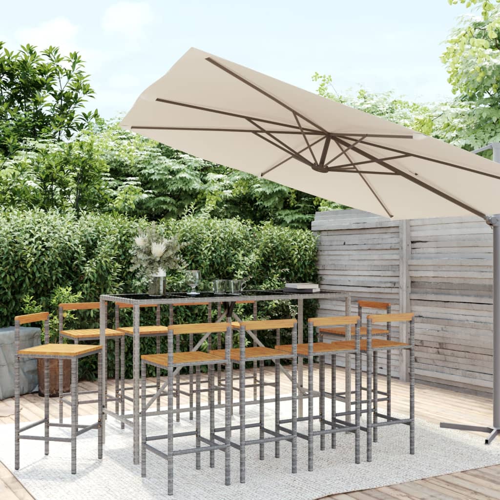 11-delige Tuinbarset poly rattan en massief acaciahout grijs – afbeelding 1