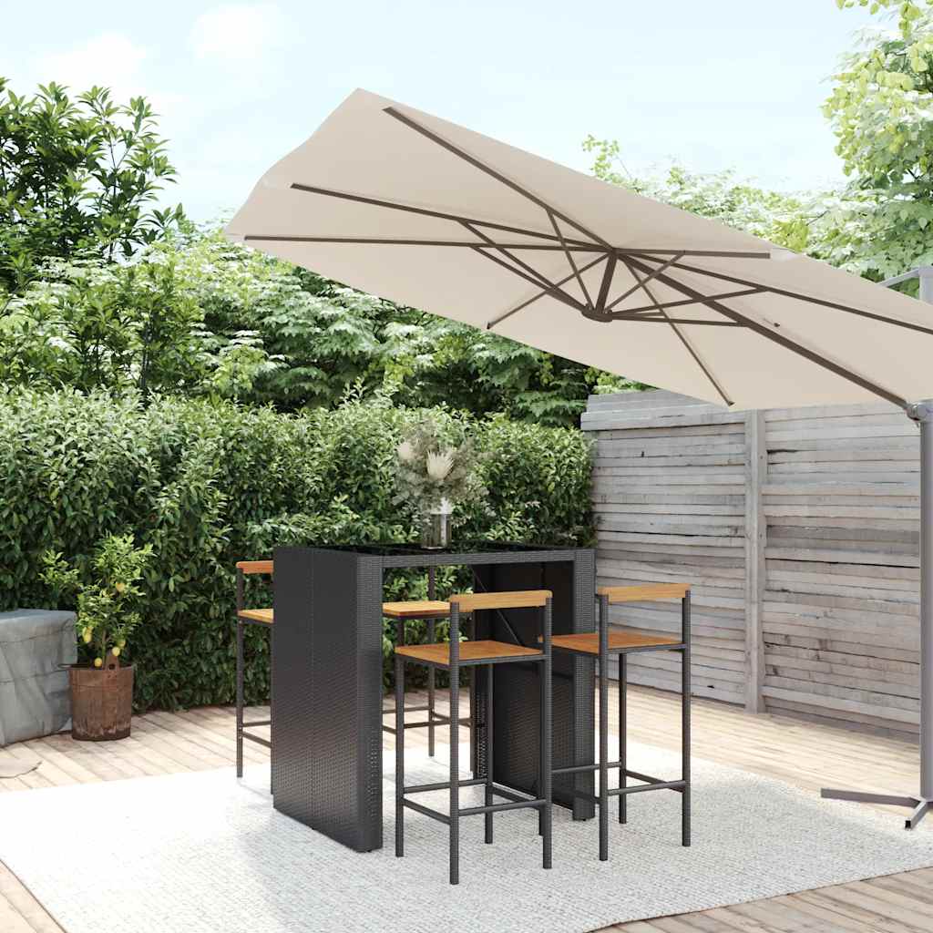5-delige Tuinbarset poly rattan en massief acaciahout zwart – afbeelding 1