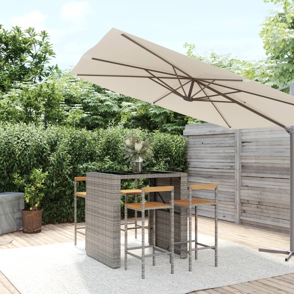5-delige Tuinbarset poly rattan en massief acaciahout grijs – afbeelding 1