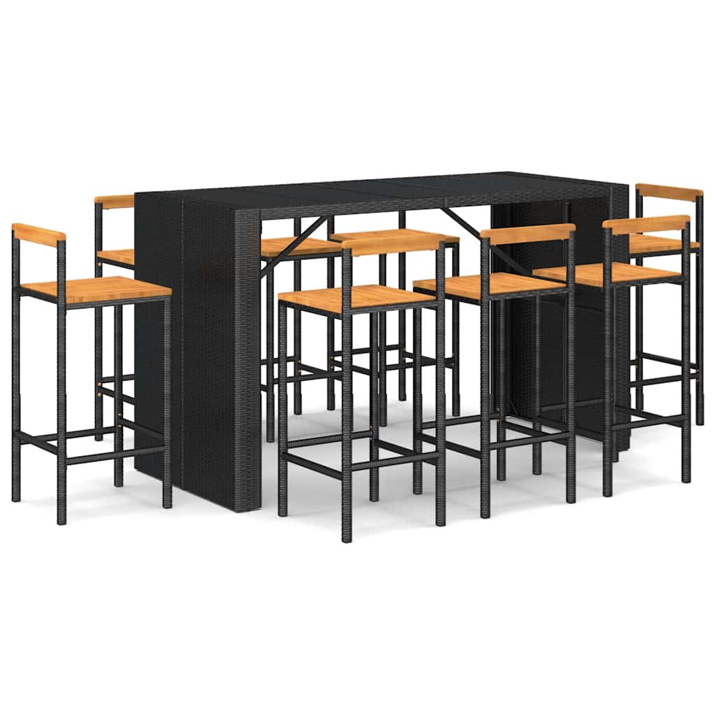 9-delige Tuinbarset poly rattan en massief acaciahout zwart – afbeelding 2