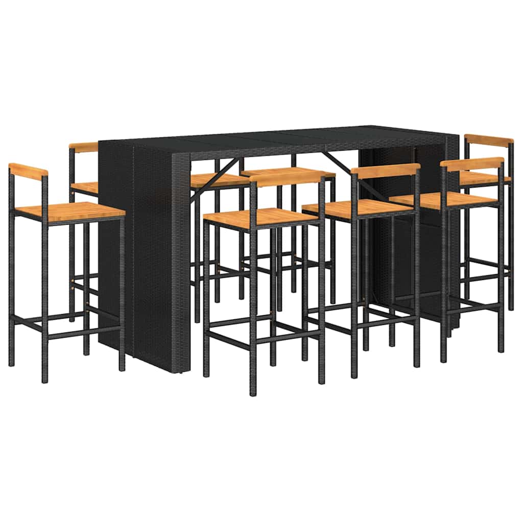 9-delige Tuinbarset poly rattan en massief acaciahout zwart – afbeelding 3