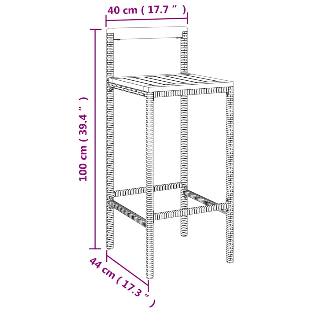 9-delige Tuinbarset poly rattan en massief acaciahout zwart – afbeelding 8