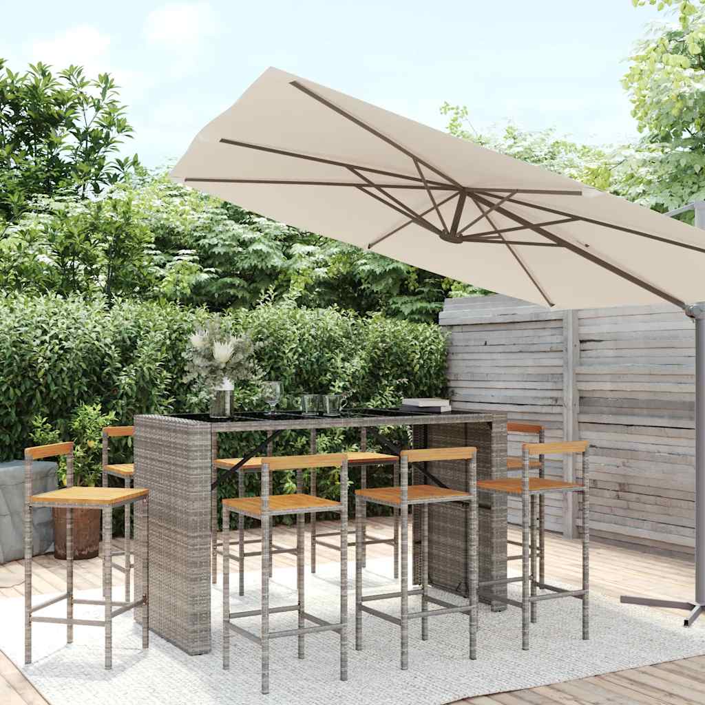9-delige Tuinbarset poly rattan en massief acaciahout grijs