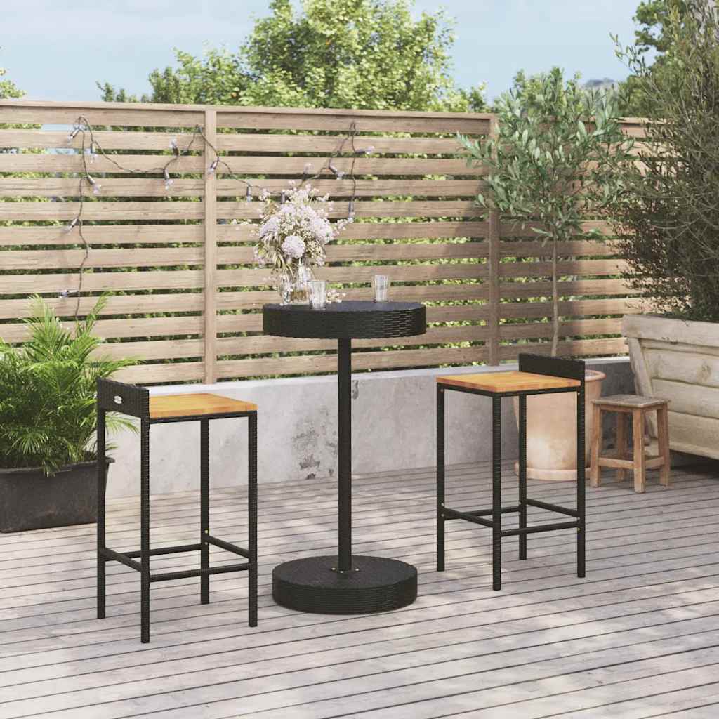 3-delige Tuinbarset poly rattan en massief acaciahout zwart