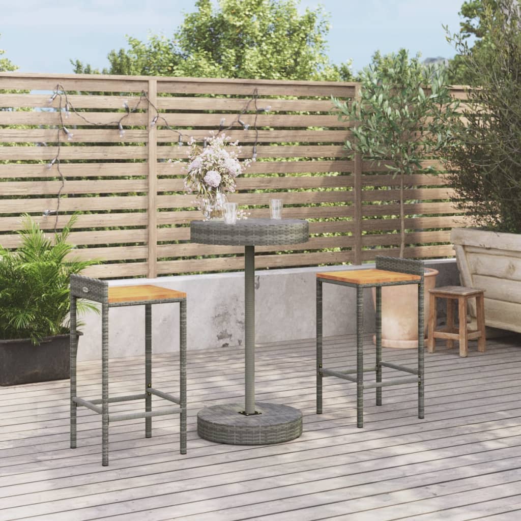 3-delige Tuinbarset poly rattan en massief acaciahout grijs – afbeelding 1