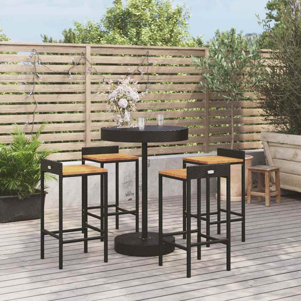 5-delige Tuinbarset poly rattan en massief acaciahout zwart – afbeelding 1