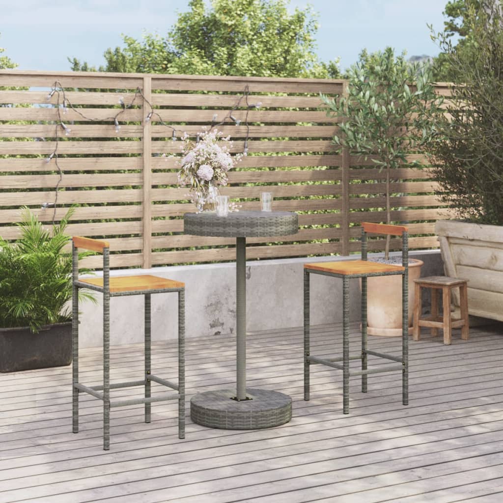 3-delige Tuinbarset poly rattan en massief acaciahout grijs – afbeelding 1