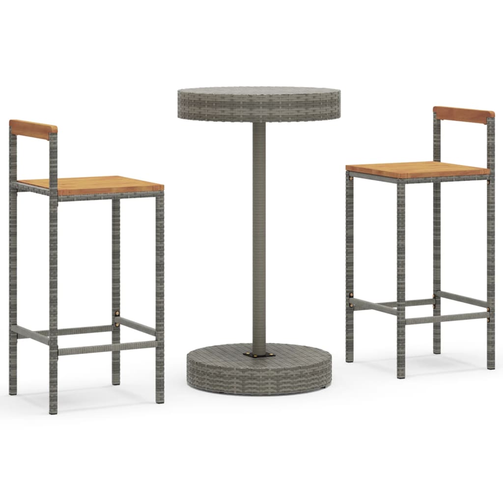 3-delige Tuinbarset poly rattan en massief acaciahout grijs – afbeelding 2