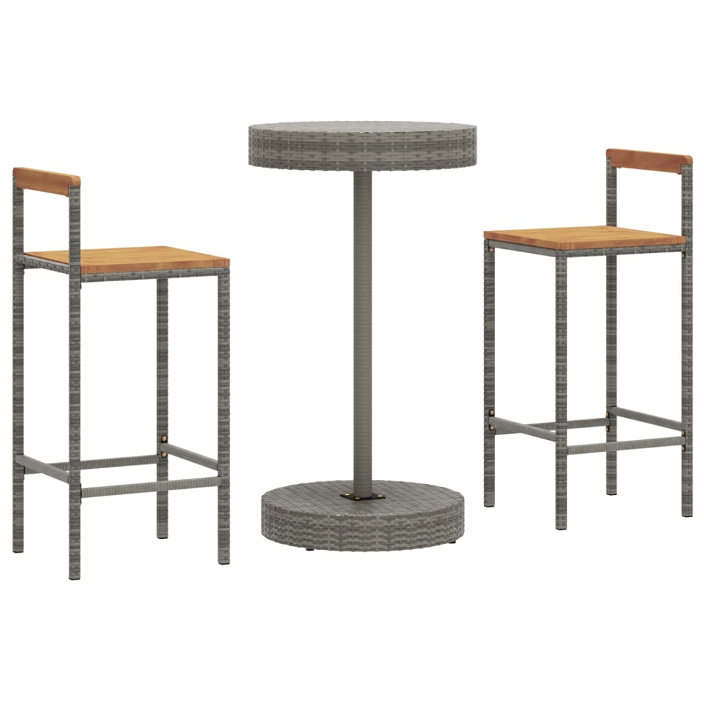 3-delige Tuinbarset poly rattan en massief acaciahout grijs – afbeelding 3