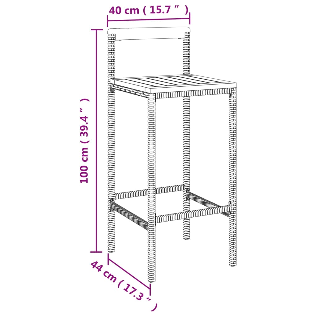 3-delige Tuinbarset poly rattan en massief acaciahout grijs – afbeelding 7