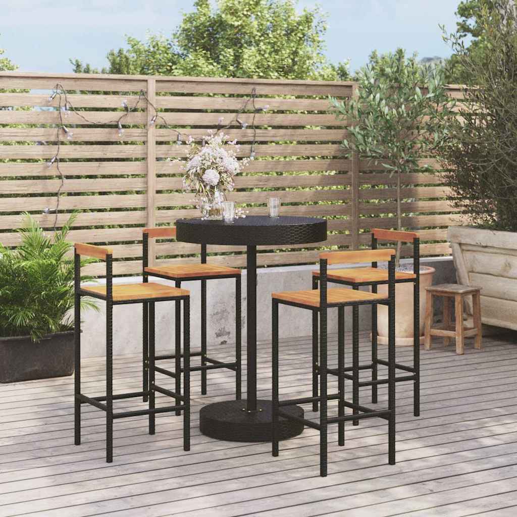5-delige Tuinbarset poly rattan en massief acaciahout zwart – afbeelding 1
