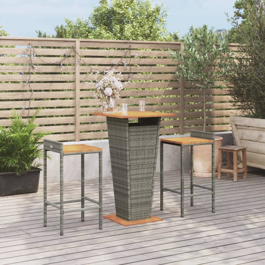 3-delige Tuinbarset poly rattan en massief acaciahout grijs – afbeelding 1
