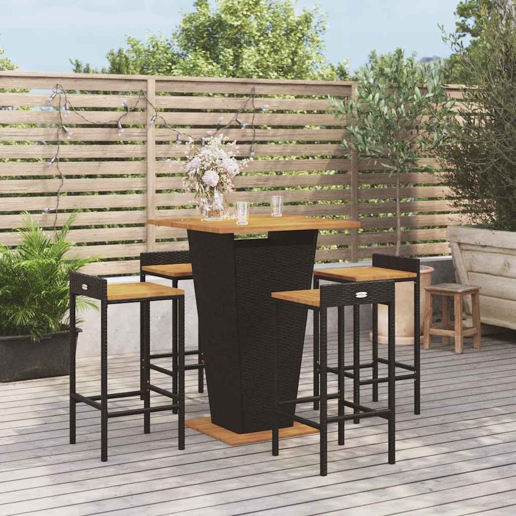 5-delige Tuinbarset poly rattan en massief acaciahout zwart