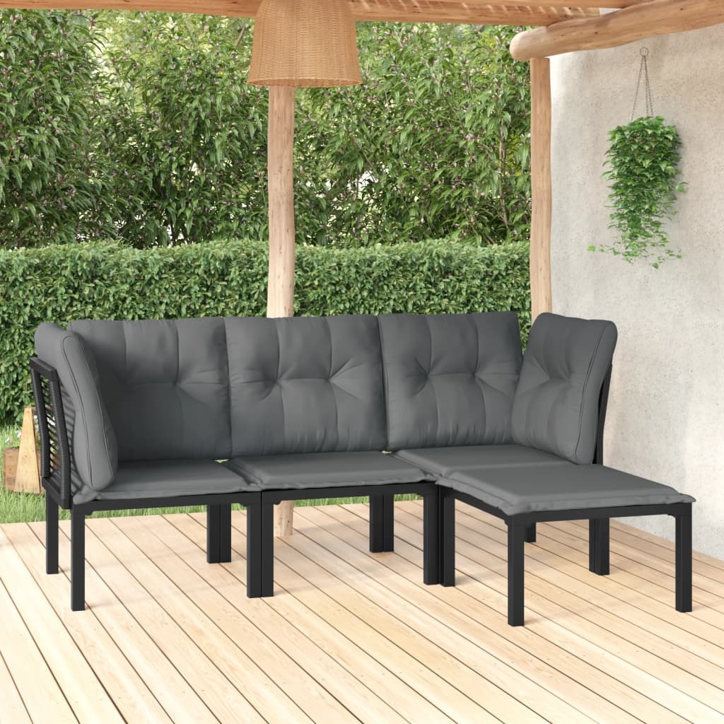 4-delige Loungeset poly rattan zwart en grijs