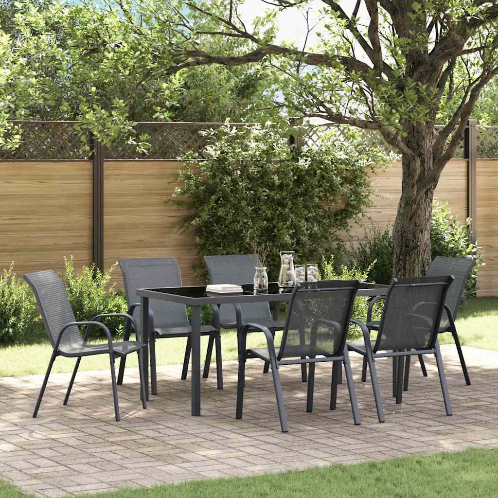 Tuinstoelen stapelbaar 6 st textileen stof grijs – afbeelding 1