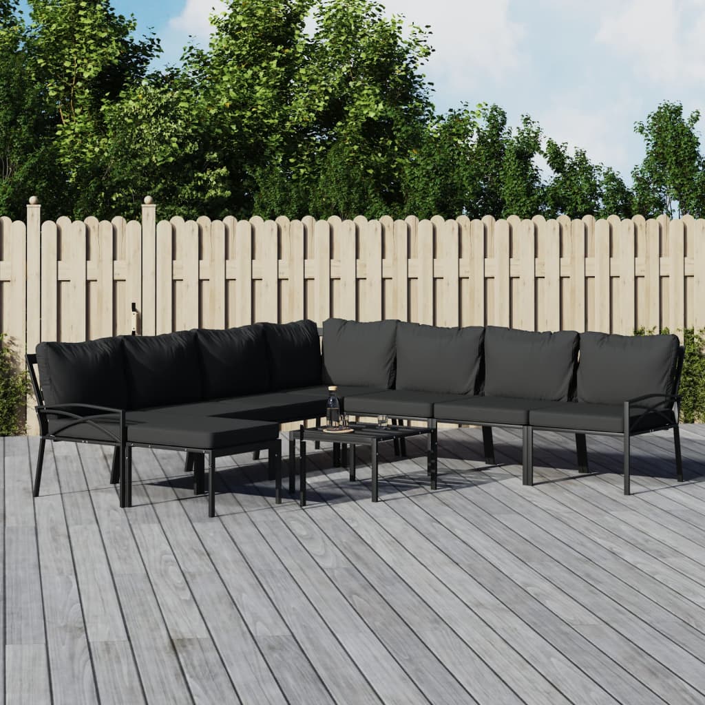 9-delige Loungeset met kussens staal grijs – afbeelding 1