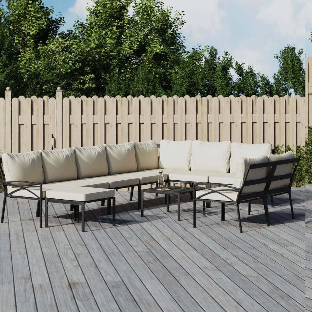 11-delige Loungeset met kussens staal zandkleurig