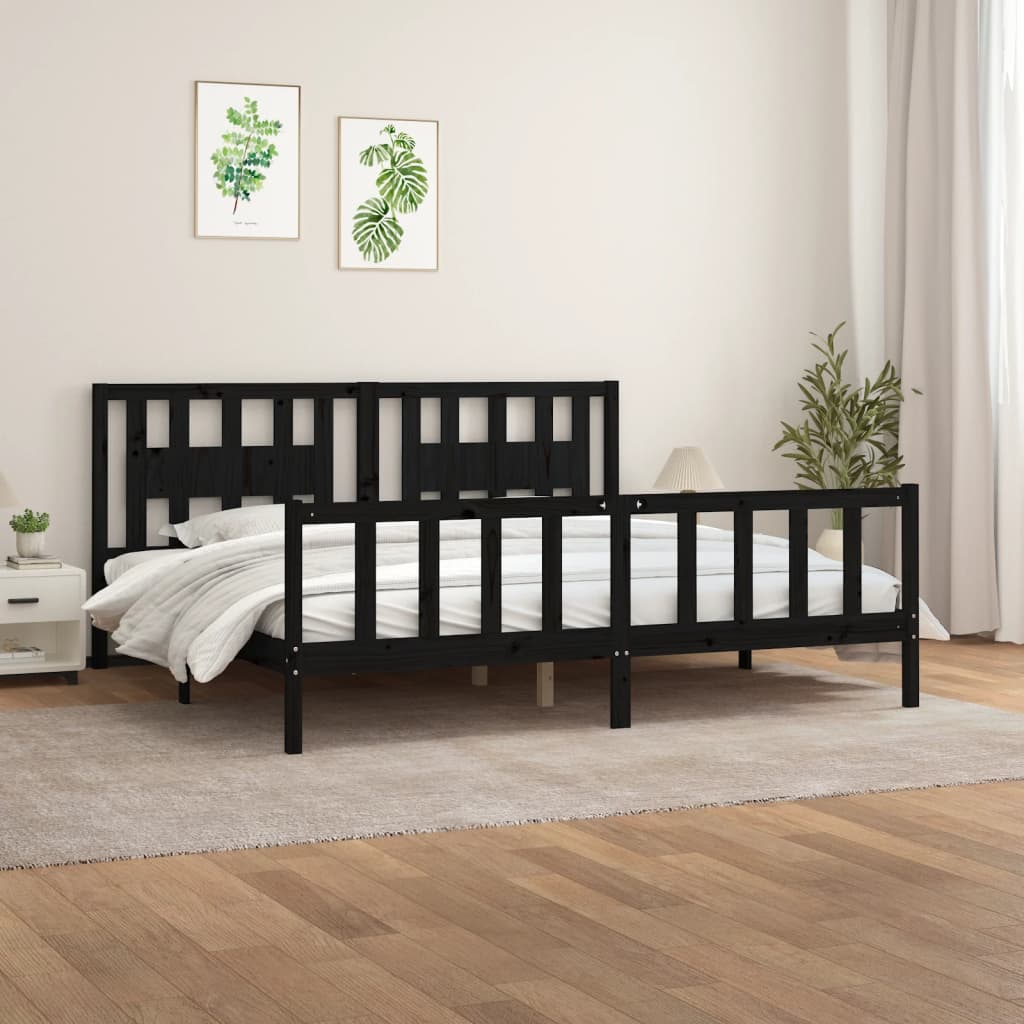 Bedframe met hoofdbord massief grenenhout zwart 200x200 cm – afbeelding 1