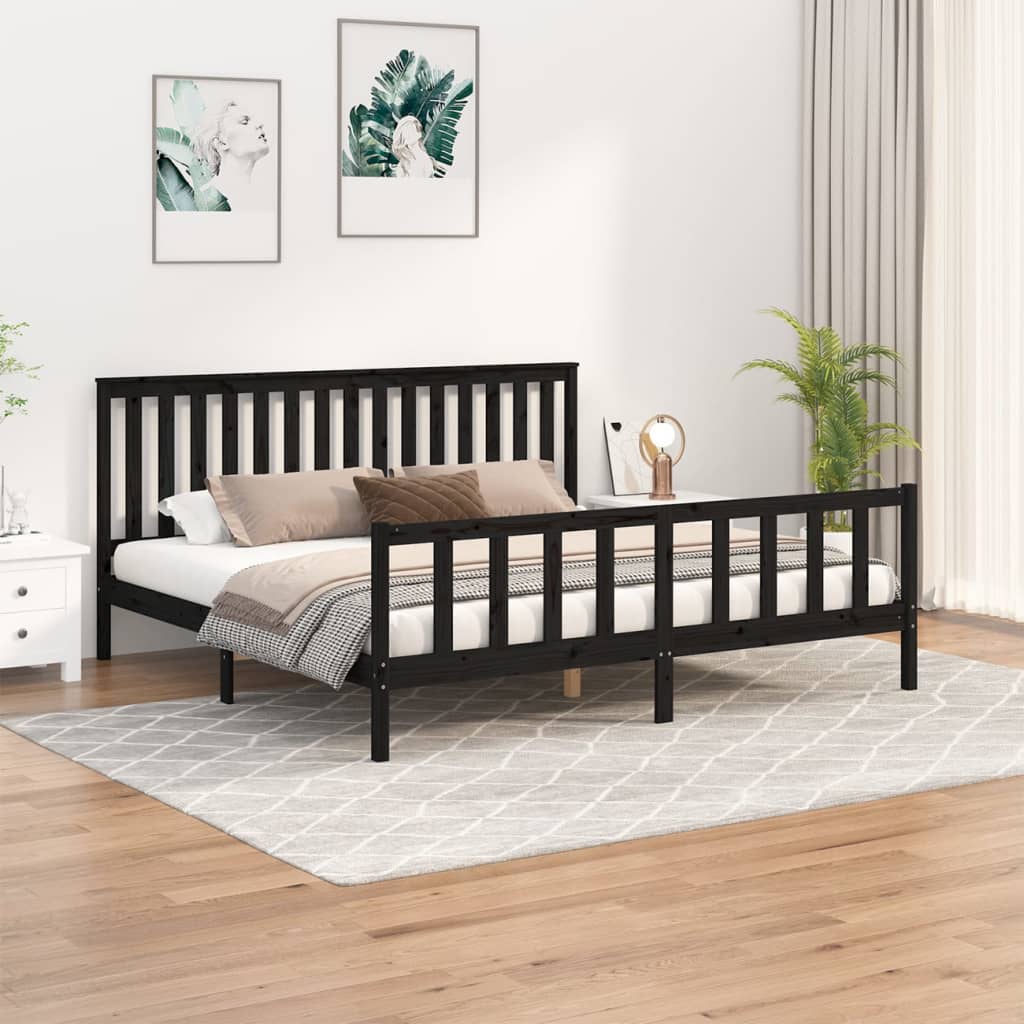 Bedframe met hoofdbord massief grenenhout zwart 200x200 cm – afbeelding 1