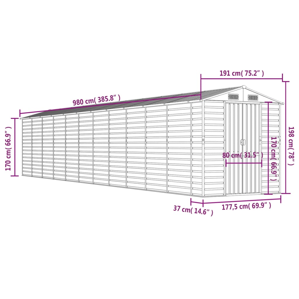 Tuinschuur 191x980x198 cm gegalvaniseerd staal lichtbruin – afbeelding 12