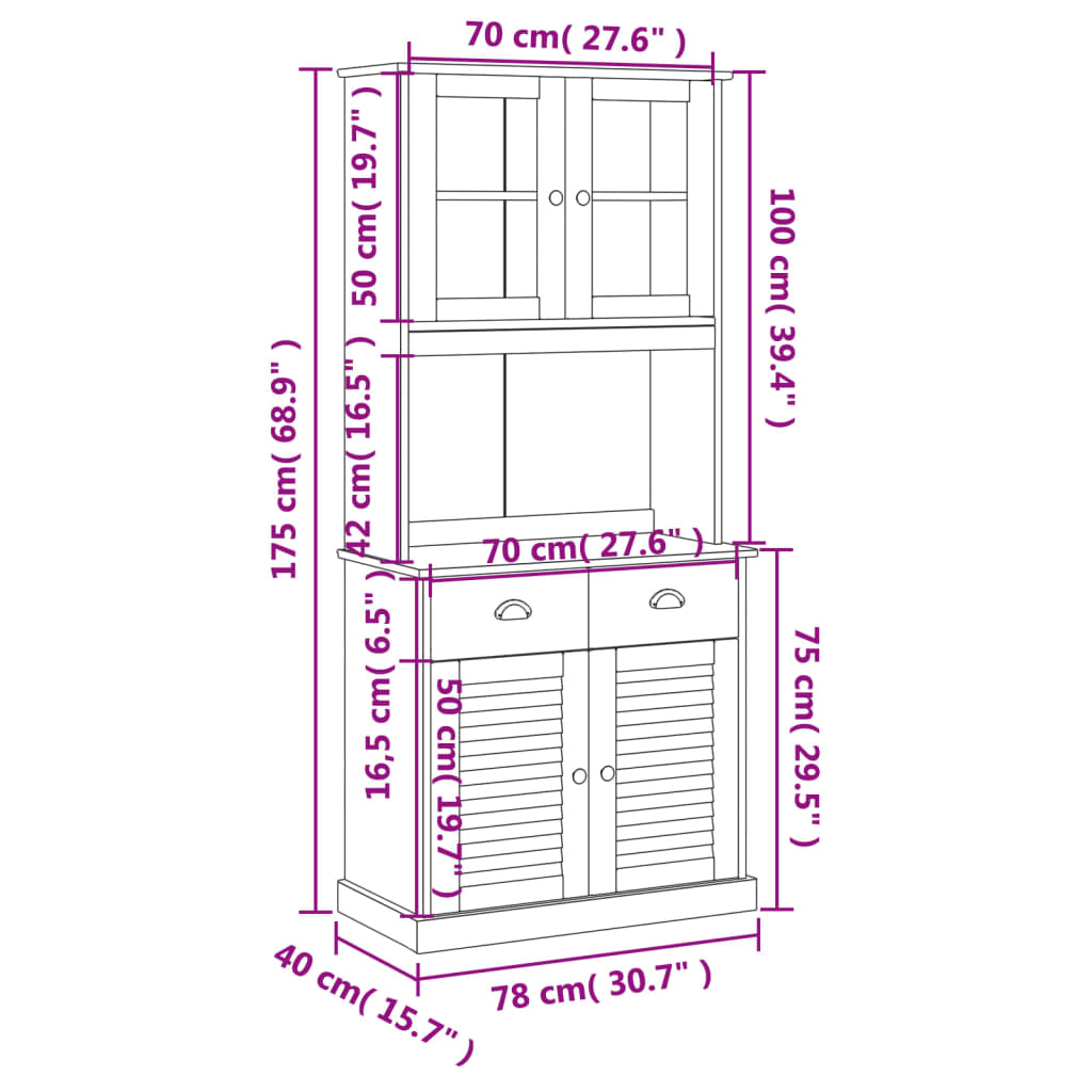 Hoge kast VIGO 78x40x175 cm massief grenenhout – afbeelding 12
