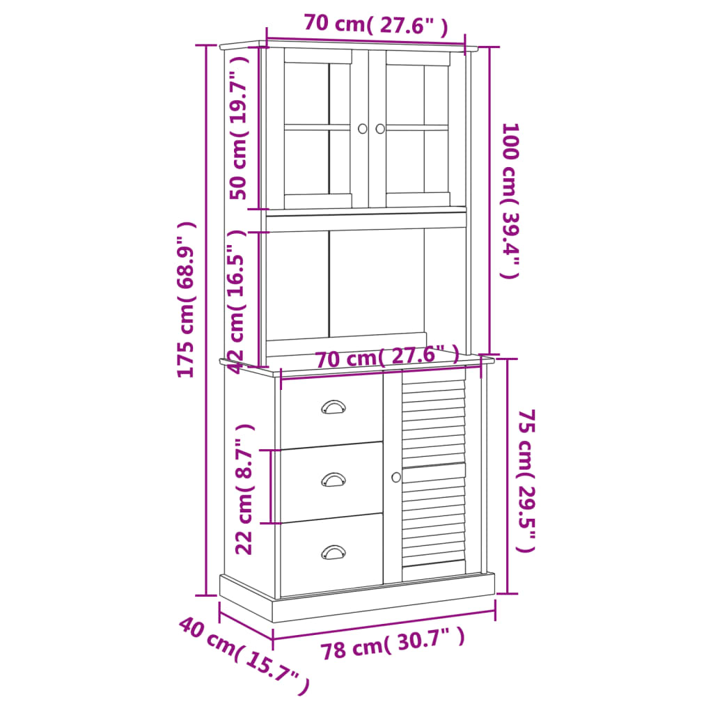 Hoge kast VIGO 78x40x175 cm massief grenenhout – afbeelding 12
