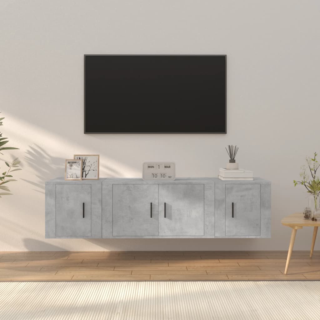 3-delige Tv-meubelset bewerkt hout betongrijs – afbeelding 1