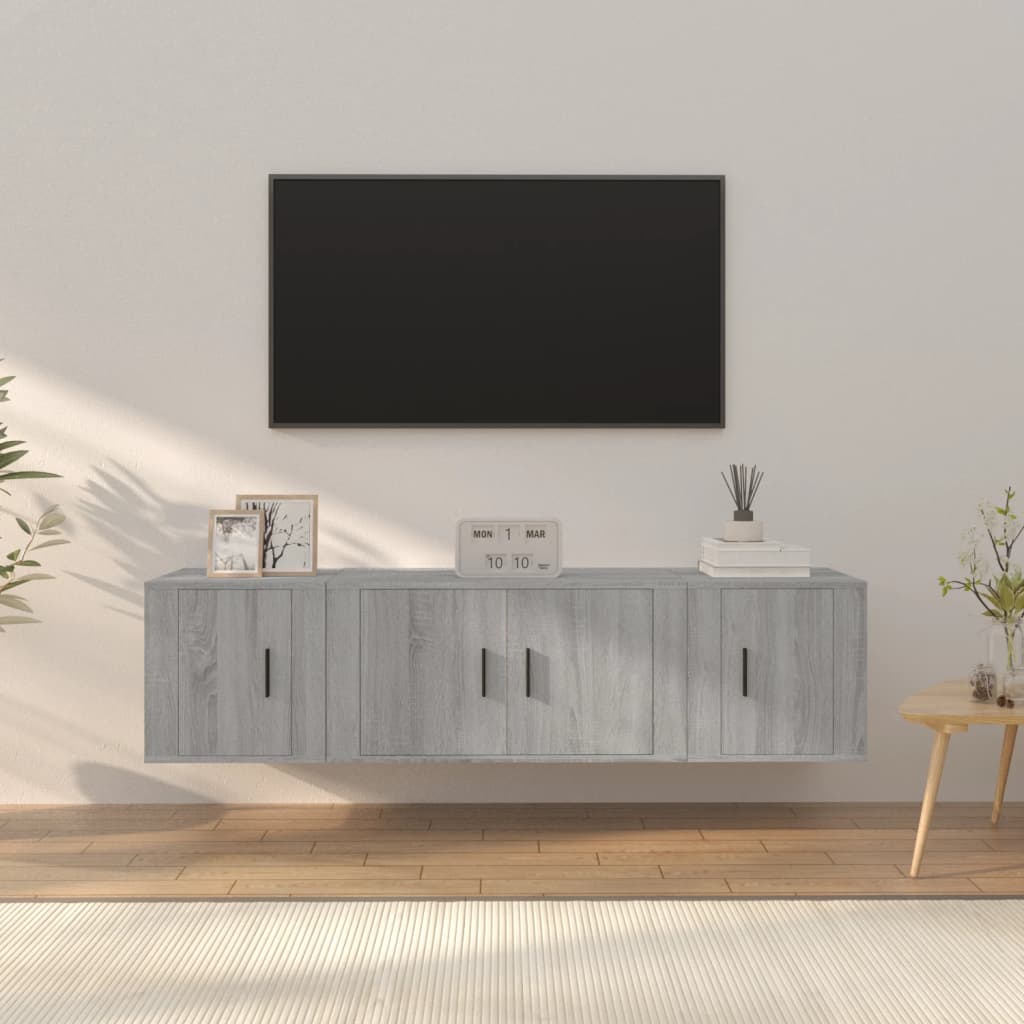 3-delige Tv-meubelset bewerkt hout grijs sonoma eikenkleurig
