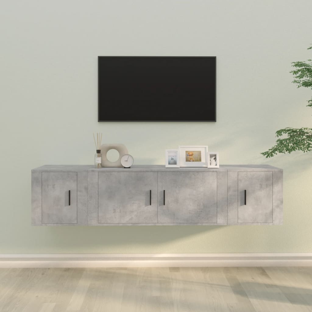 3-delige Tv-meubelset bewerkt hout betongrijs – afbeelding 1