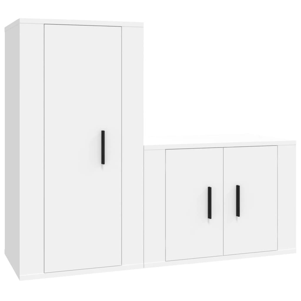 2-delige Tv-meubelset bewerkt hout wit – afbeelding 2