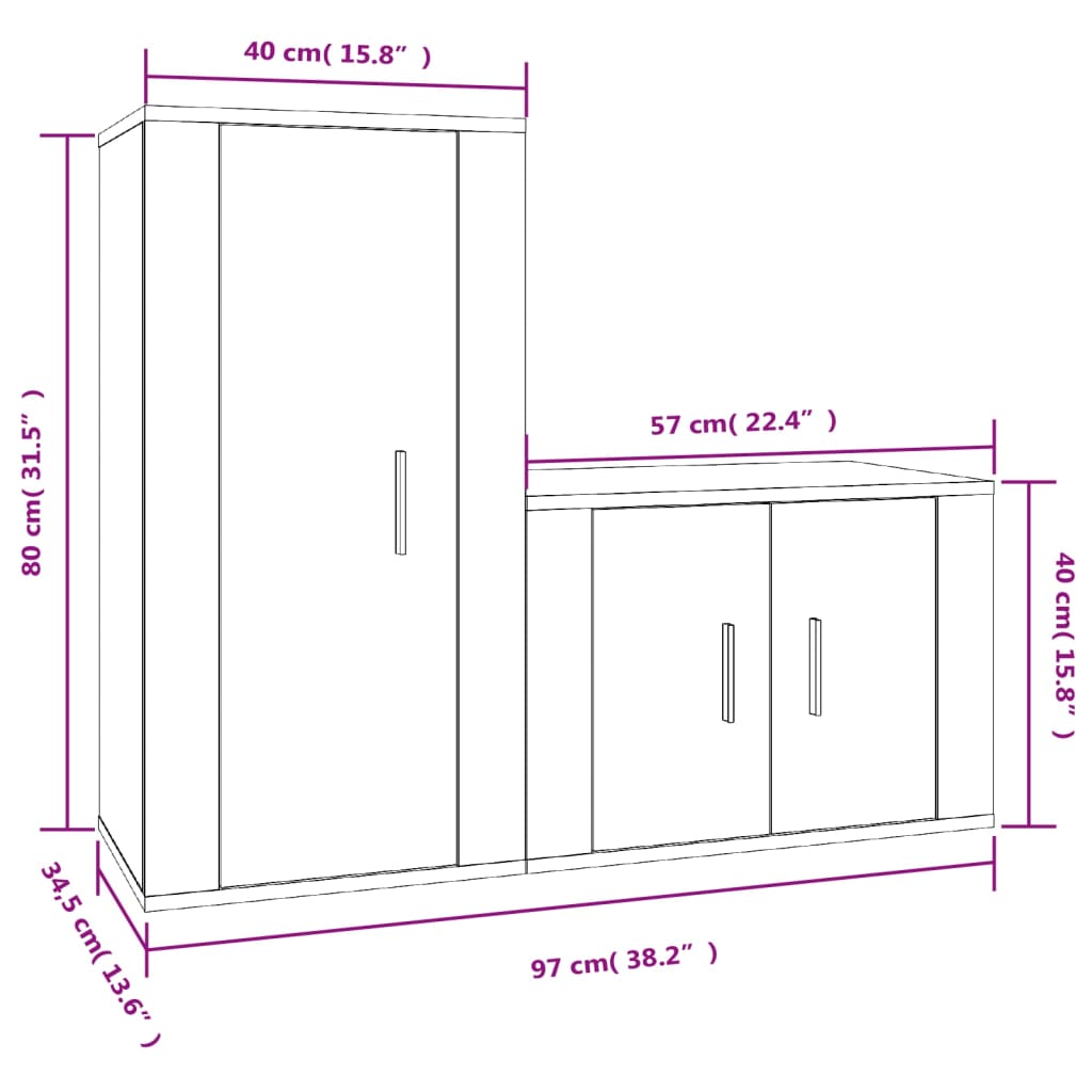 2-delige Tv-meubelset bewerkt hout wit – afbeelding 8