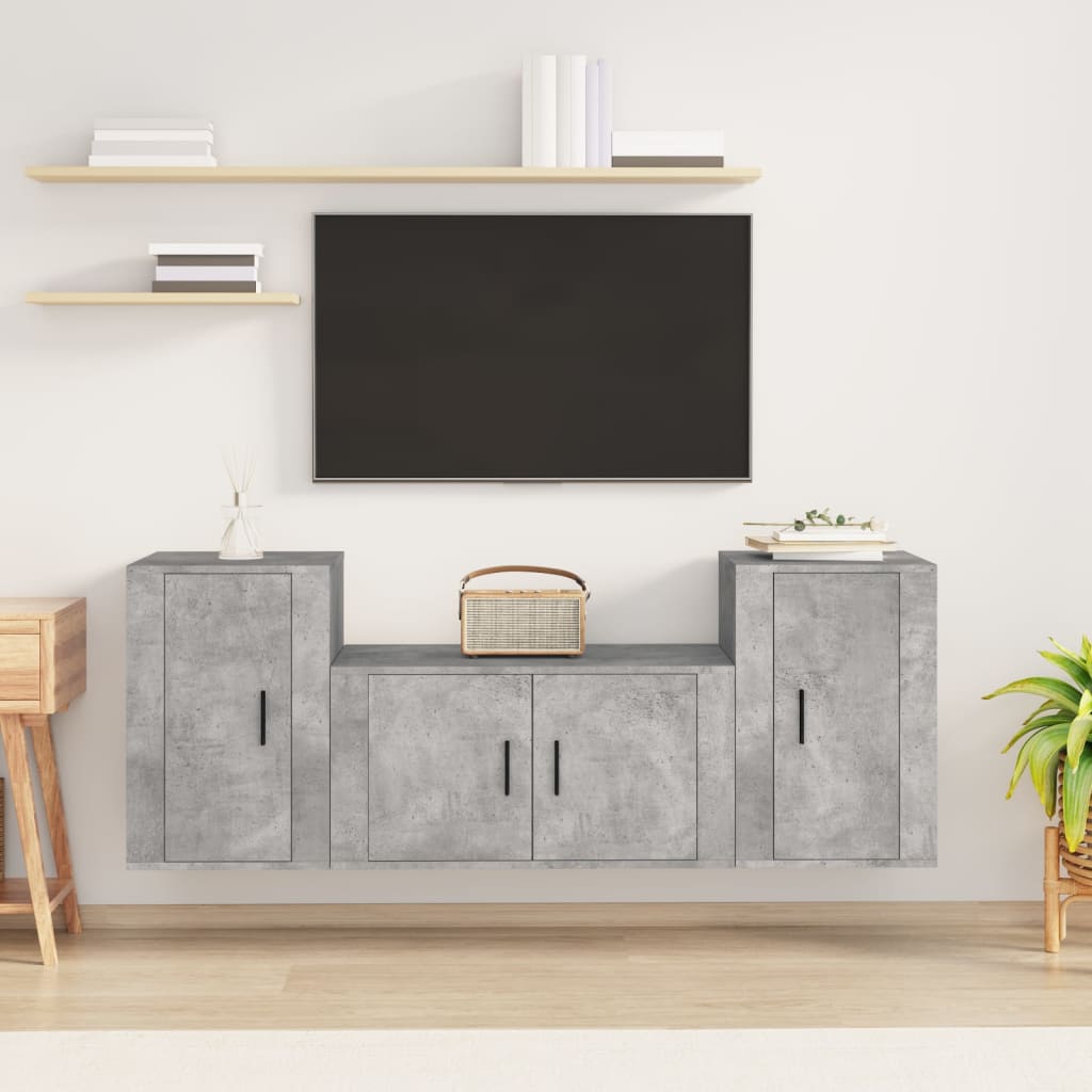 3-delige Tv-meubelset bewerkt hout betongrijs – afbeelding 1