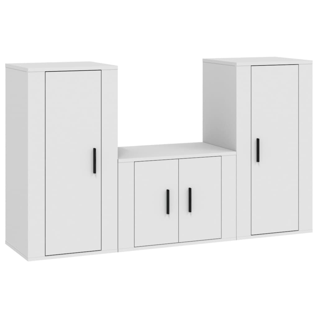 3-delige Tv-meubelset bewerkt hout wit – afbeelding 2