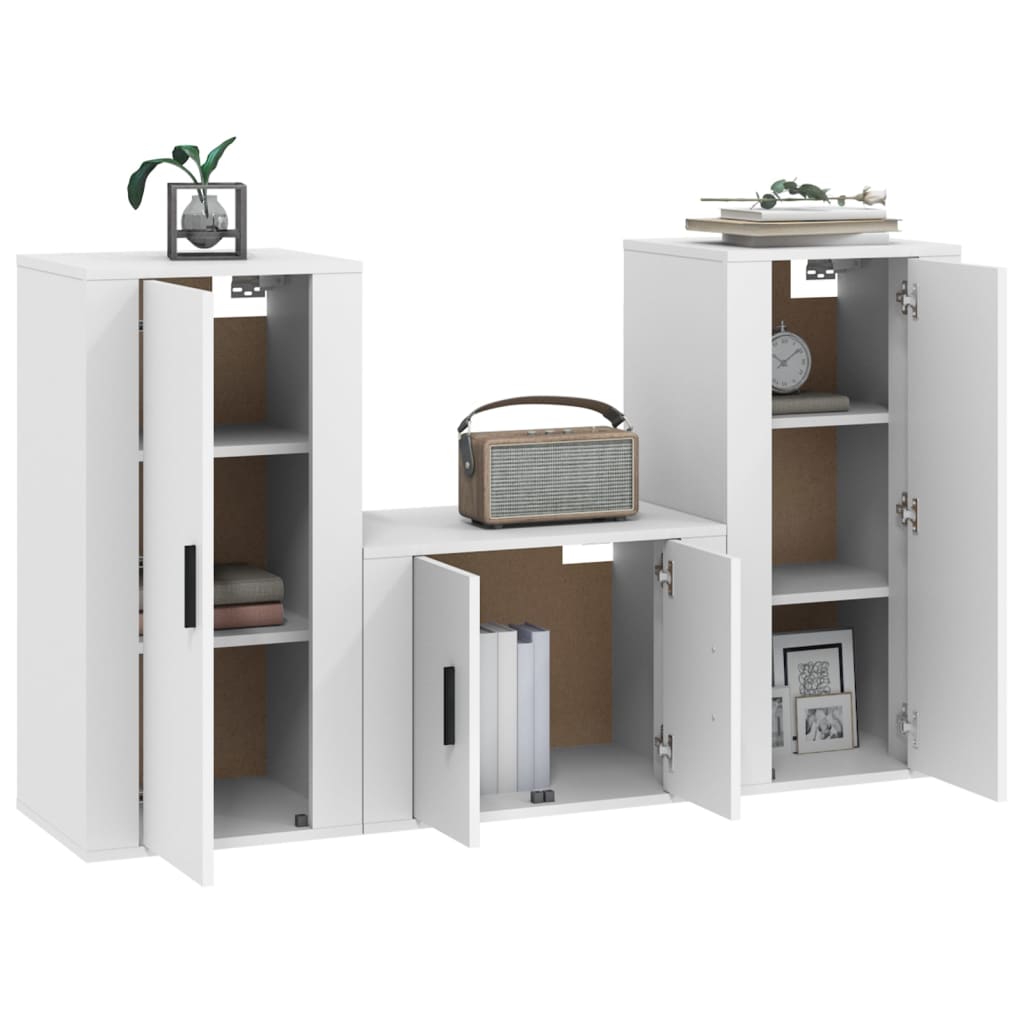 3-delige Tv-meubelset bewerkt hout wit – afbeelding 3