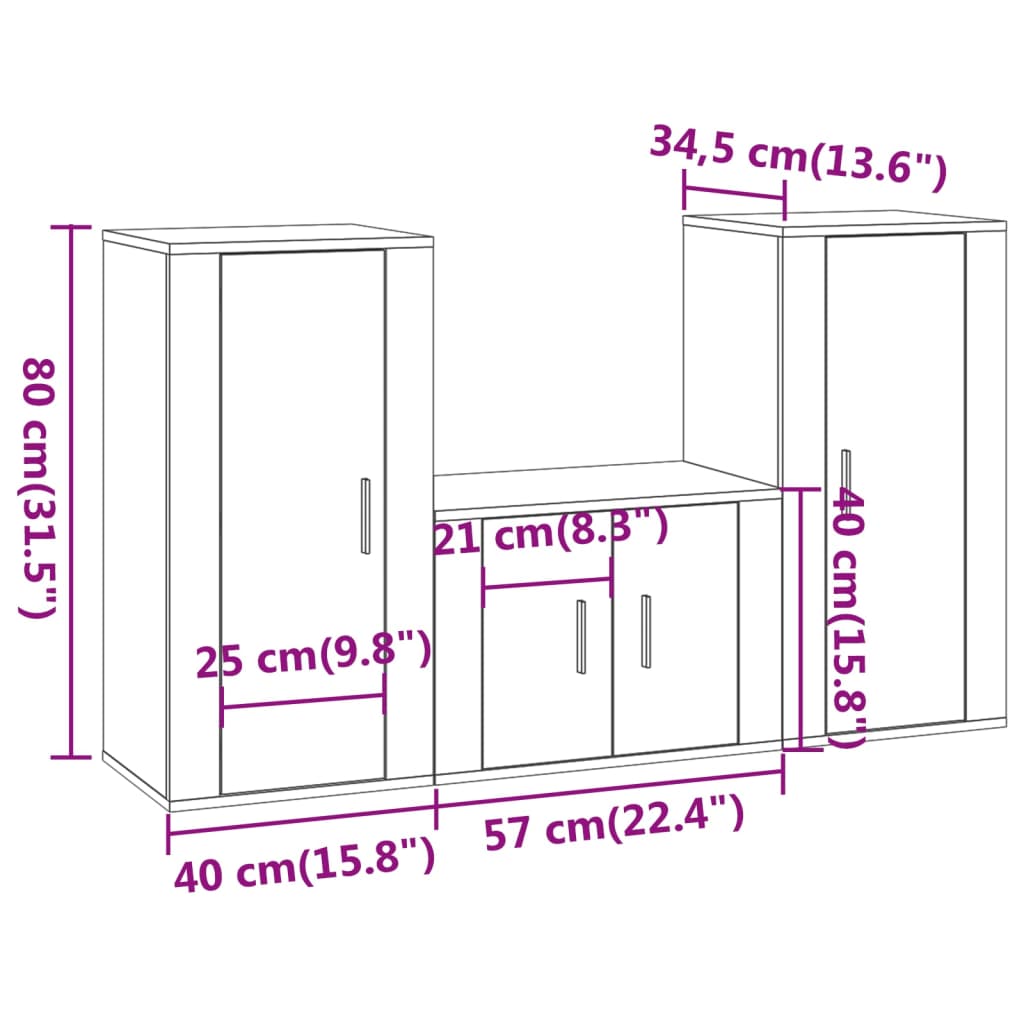 3-delige Tv-meubelset bewerkt hout wit – afbeelding 8