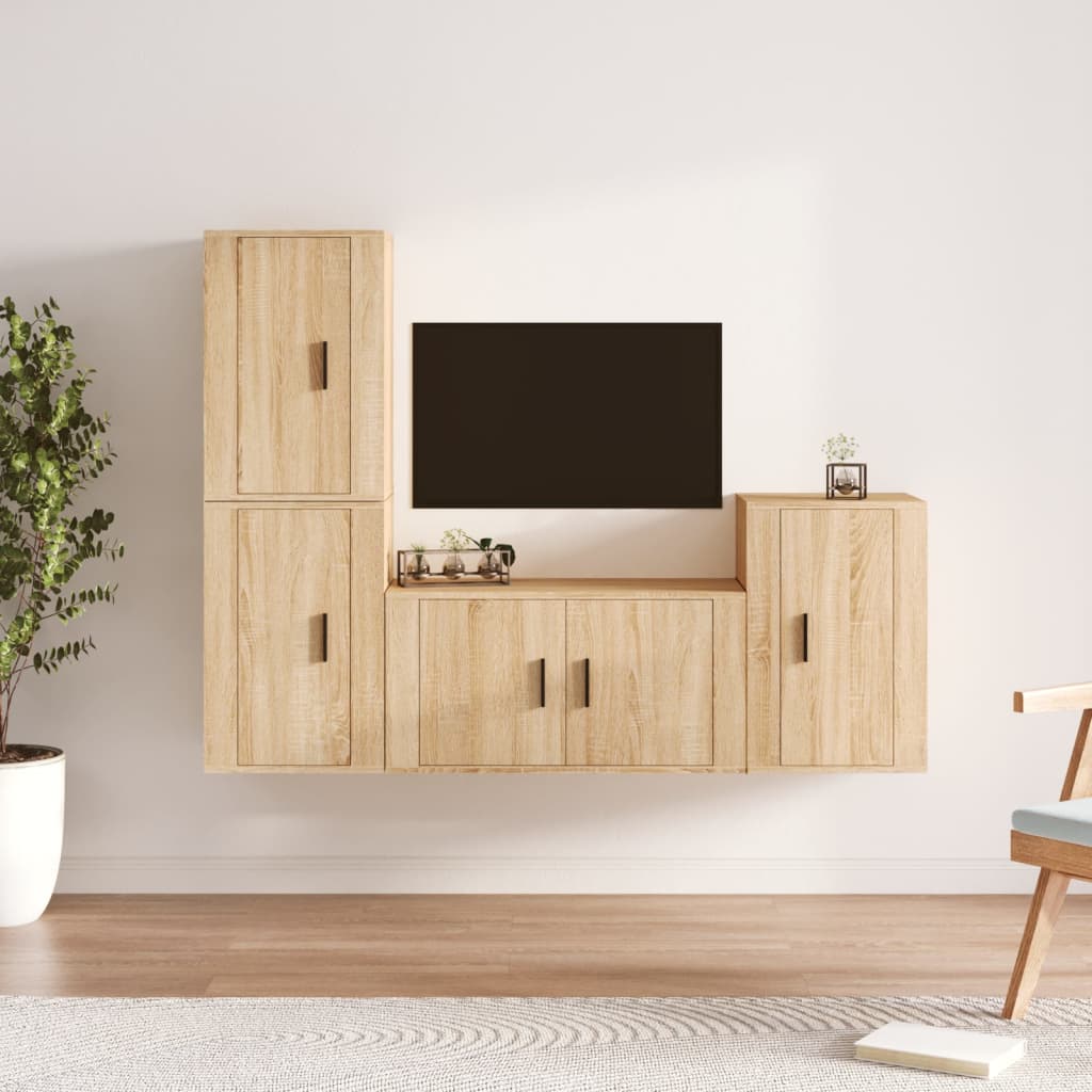4-delige Tv-meubelset bewerkt hout sonoma eikenkleurig – afbeelding 1