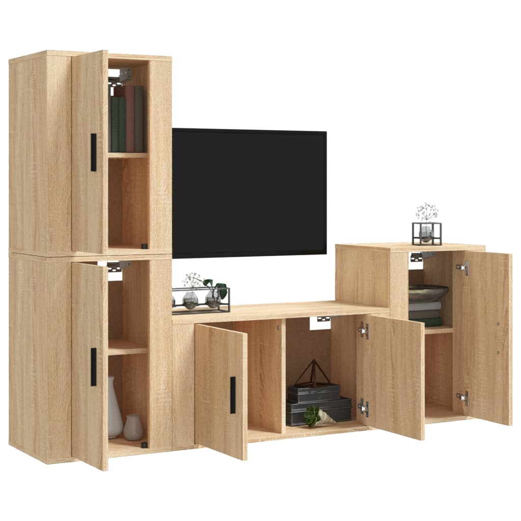 4-delige Tv-meubelset bewerkt hout sonoma eikenkleurig – afbeelding 3