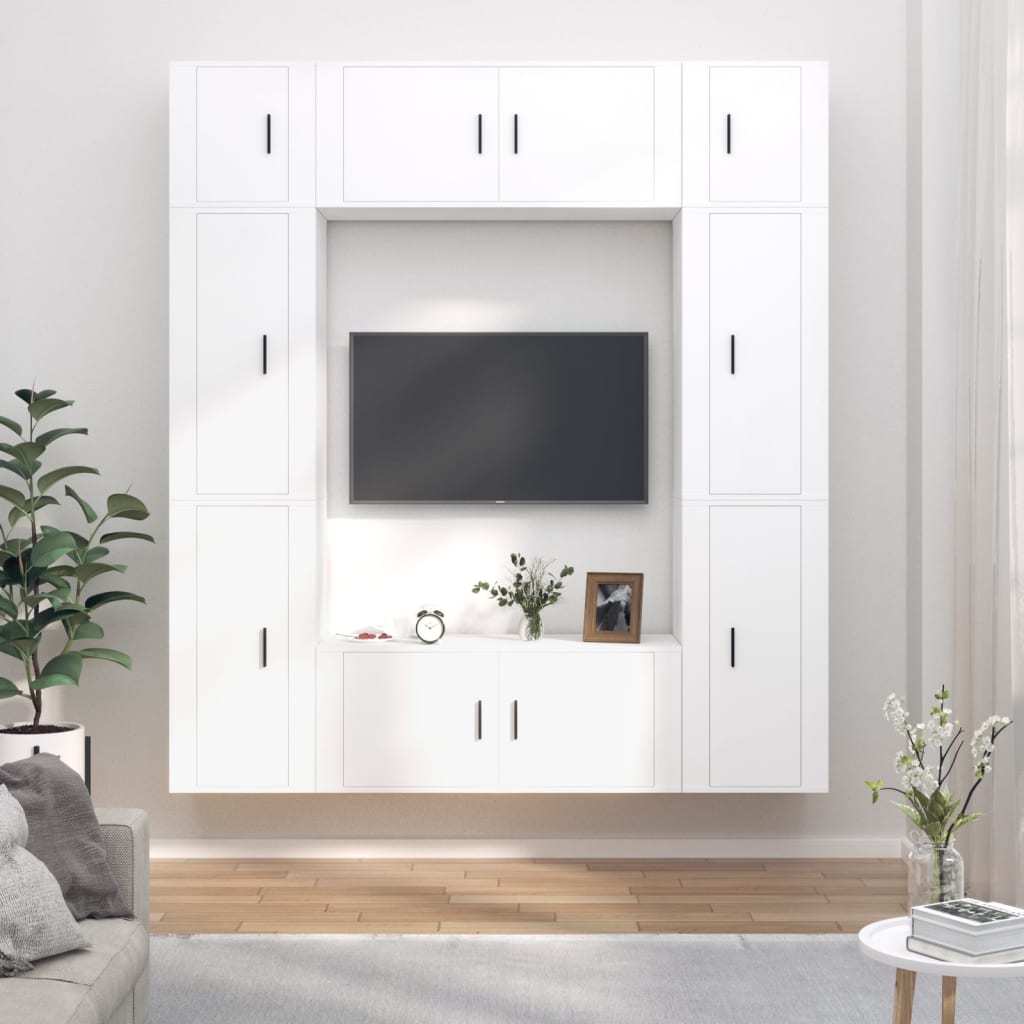 8-delige Tv-meubelset bewerkt hout wit – afbeelding 1