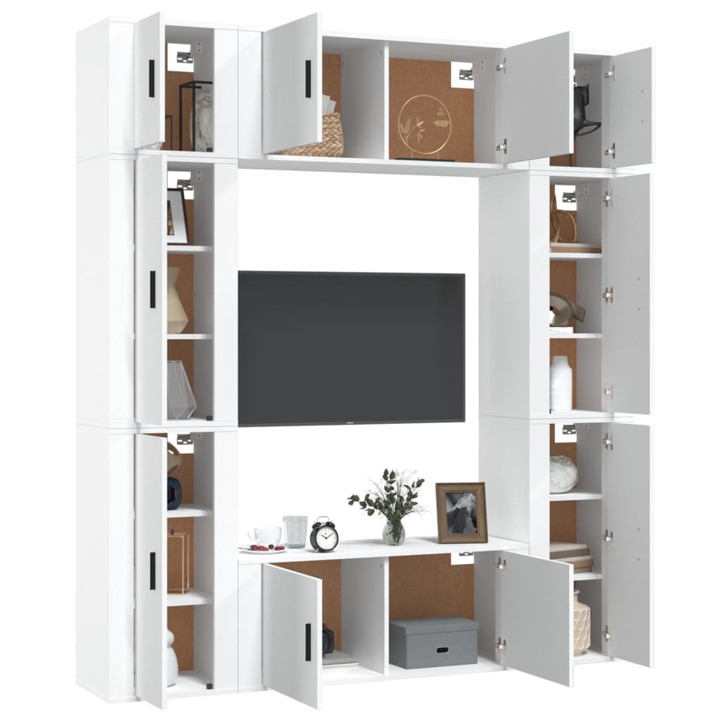 8-delige Tv-meubelset bewerkt hout wit – afbeelding 3