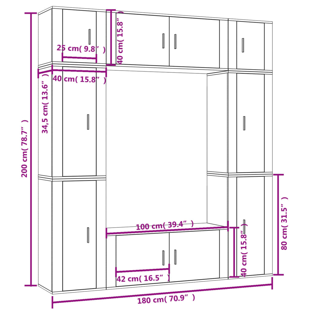 8-delige Tv-meubelset bewerkt hout wit – afbeelding 8