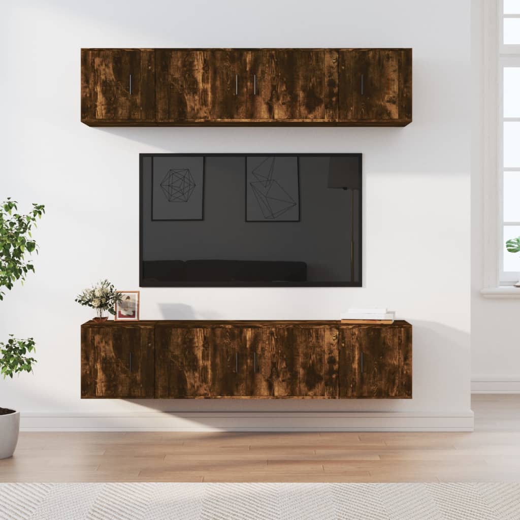 6-delige Tv-meubelset bewerkt hout gerookt eikenkleurig – afbeelding 1