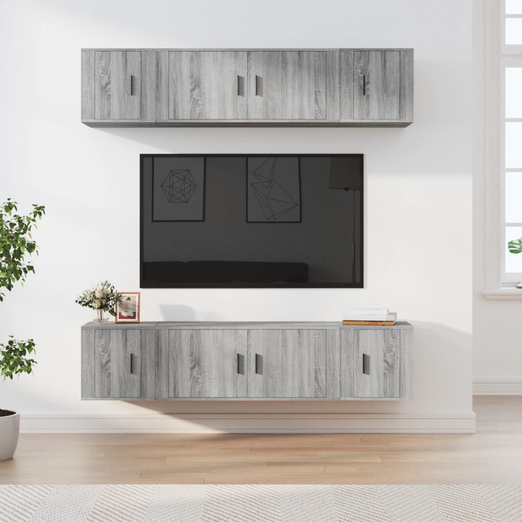 6-delige Tv-meubelset bewerkt hout grijs sonoma eikenkleurig