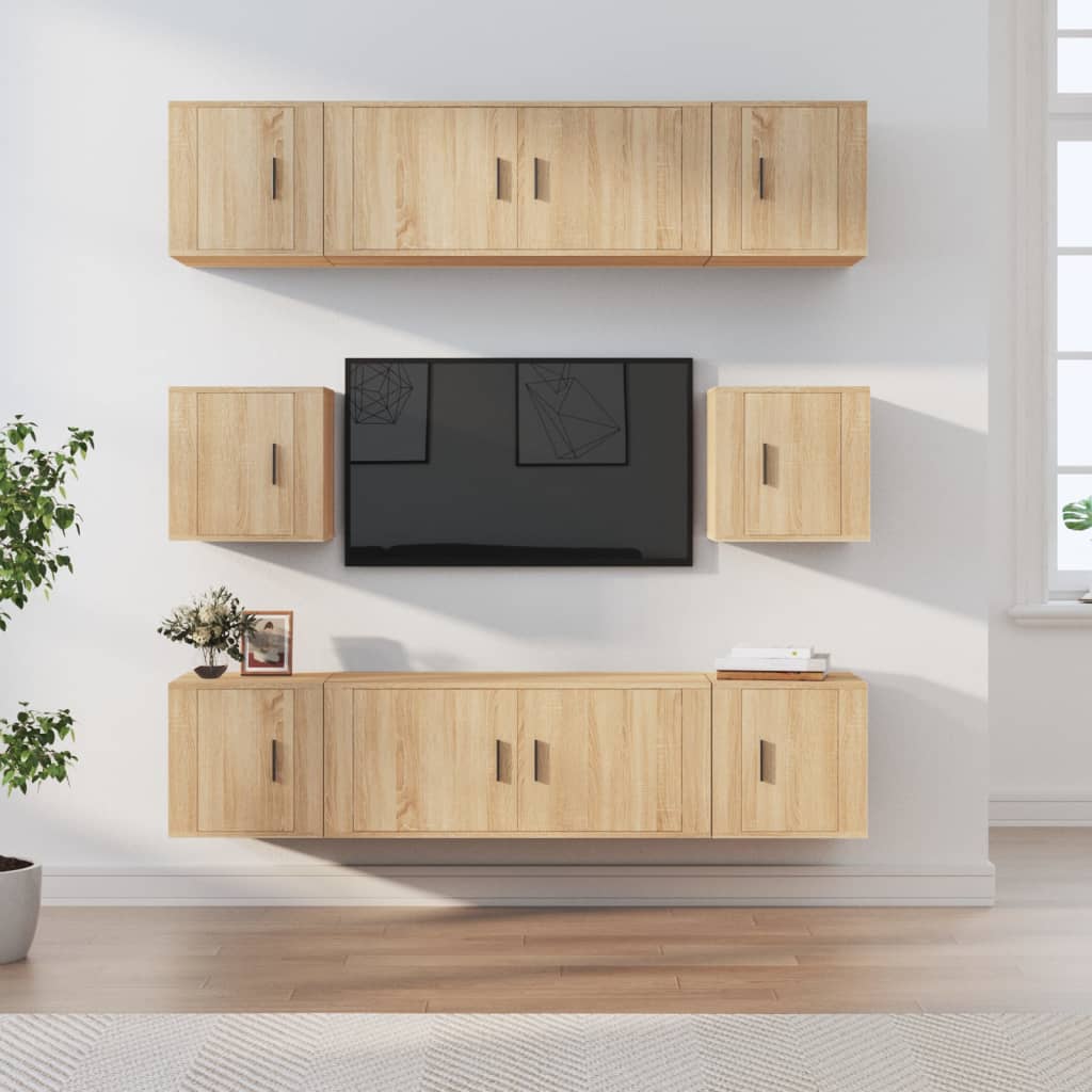 8-delige Tv-meubelset bewerkt hout sonoma eikenkleurig – afbeelding 1